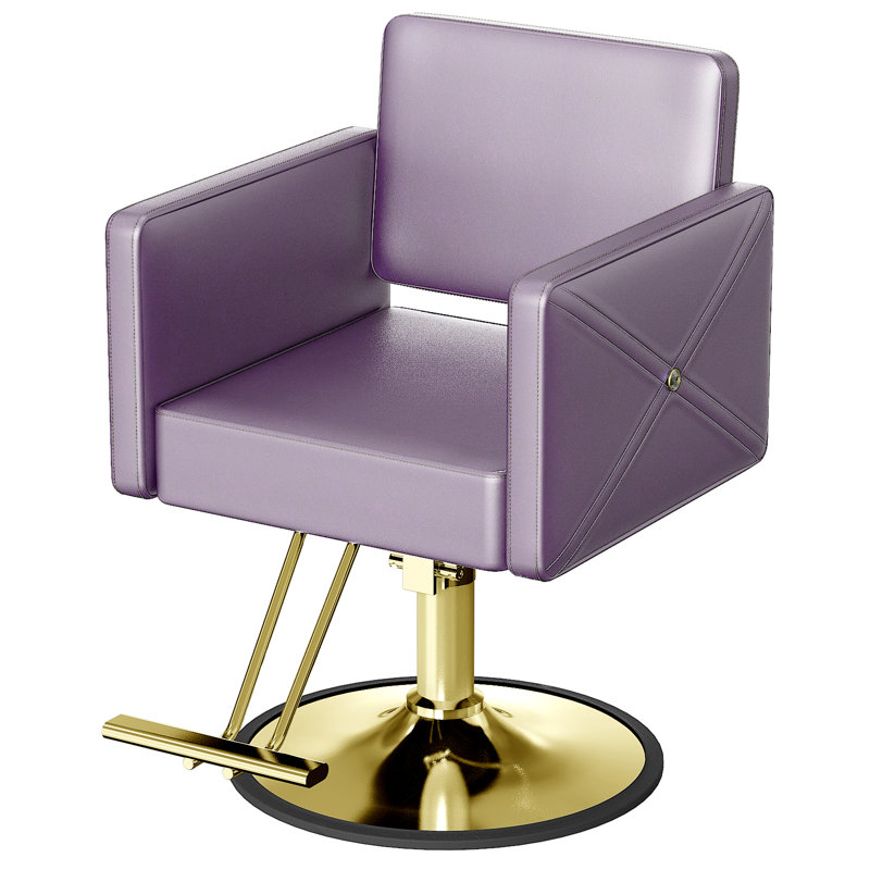  Hydraulic Salon Chair for Hair Stylist, PU Leather Styling Chair with 360° Rotation, Adjustable Height, Purple