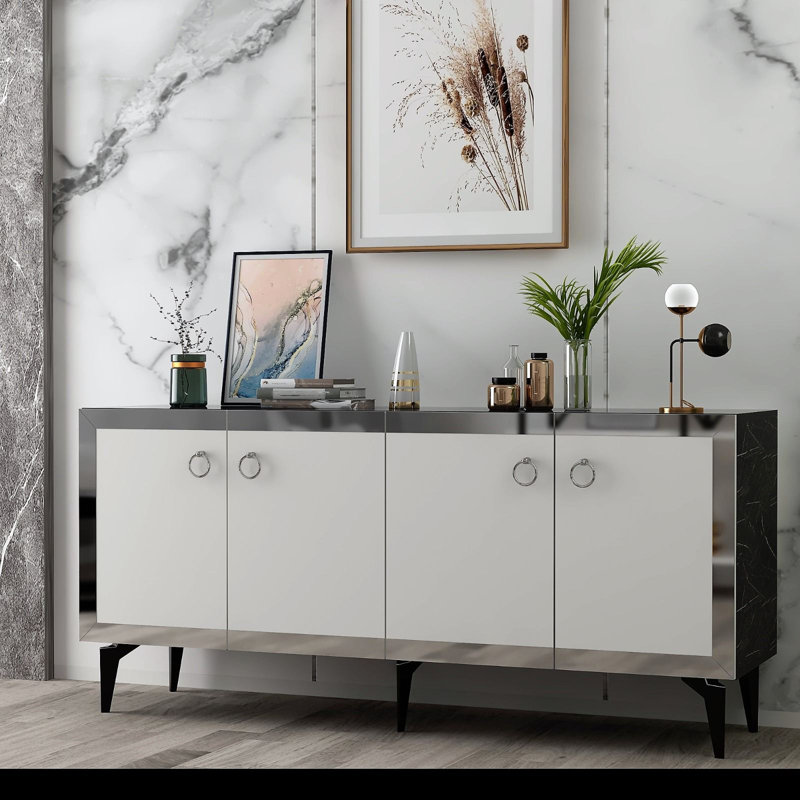 Olivia 150cm Console Table, Beige/Silver