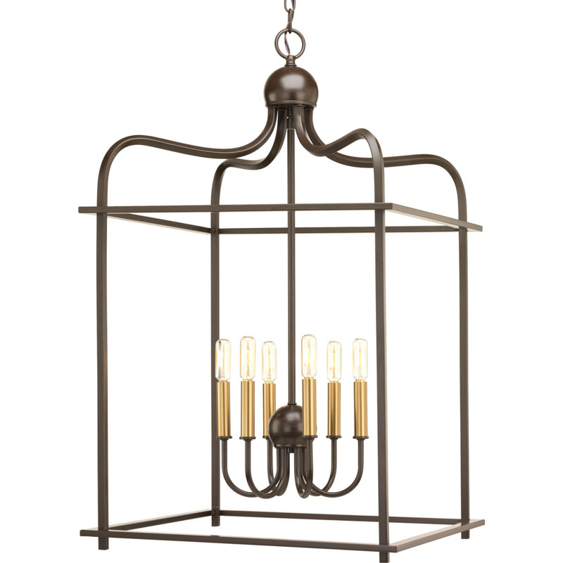 Lustree carrée 6 lumières lanterne Elsworth, Bronze antique