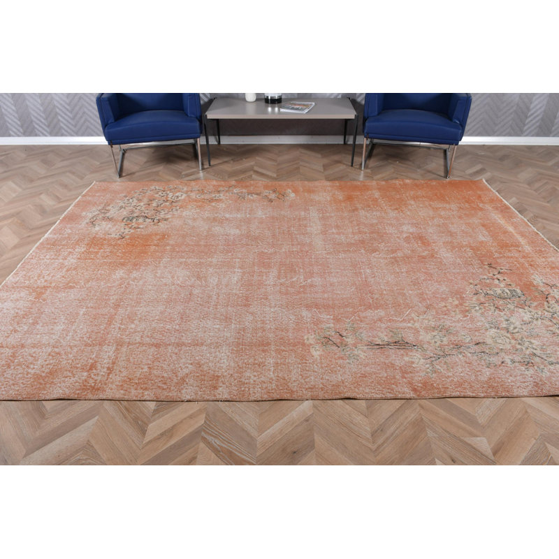 Grand tapis turc Oushak rétro vintage en laine orange idéal pour la décoration de salon