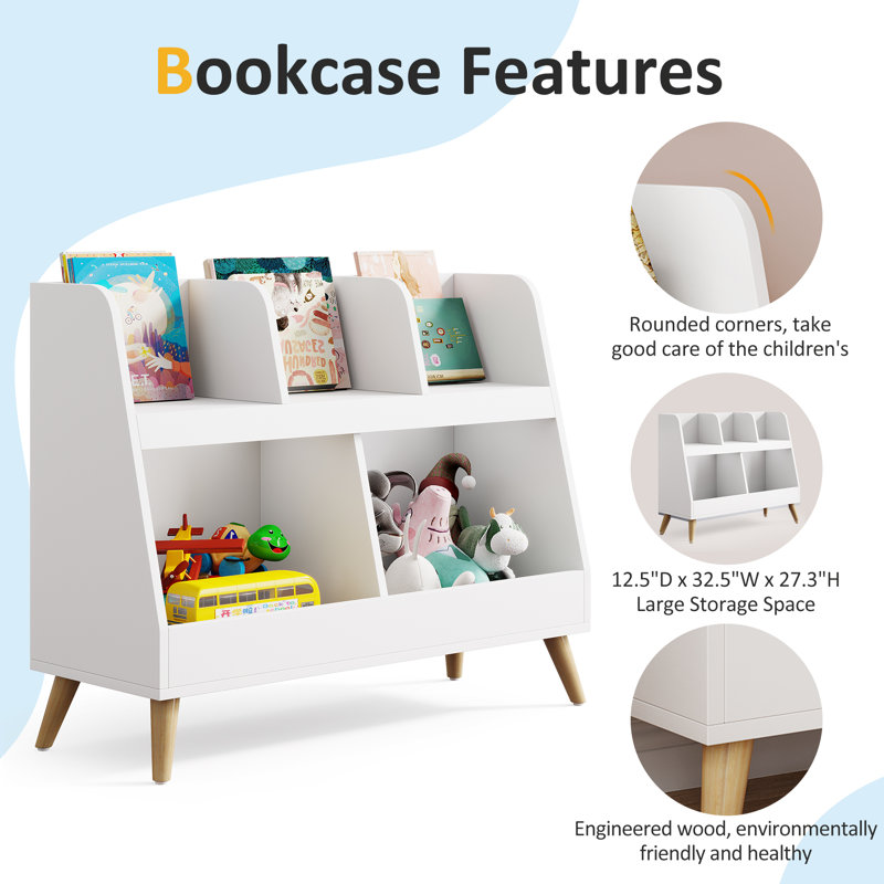 Allya Multi-Cubby Bookcase with Toy Storage, White