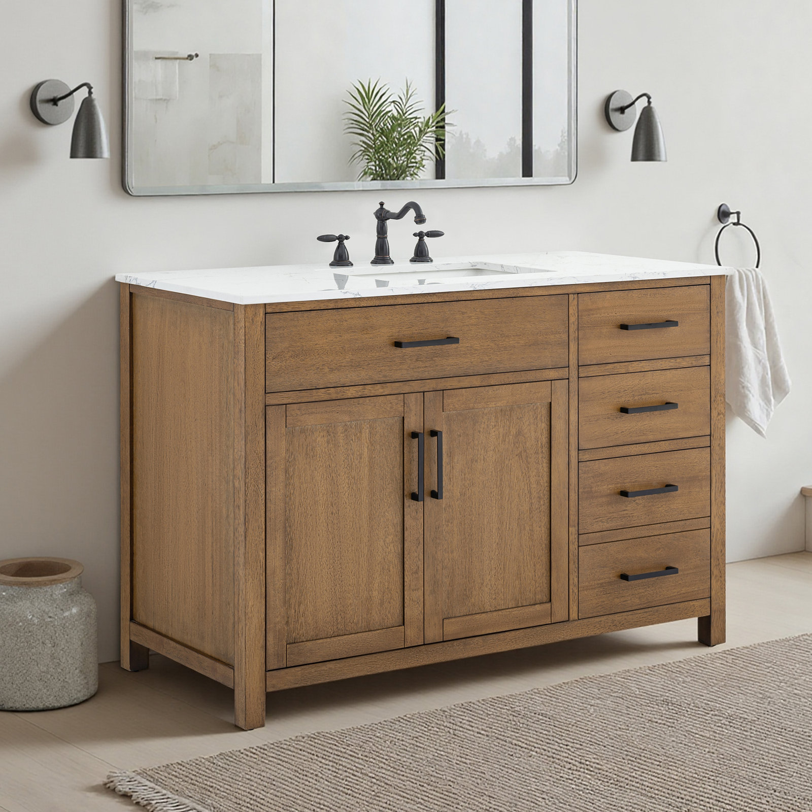 Shamar 42" Single Bathroom Vanity With Engineered Marble Top, Mango Ember