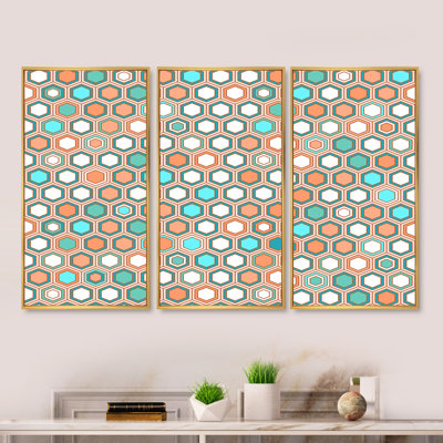 Motif hexagonal rétro III - reproduction de cadre photo sur toile 3 pièces