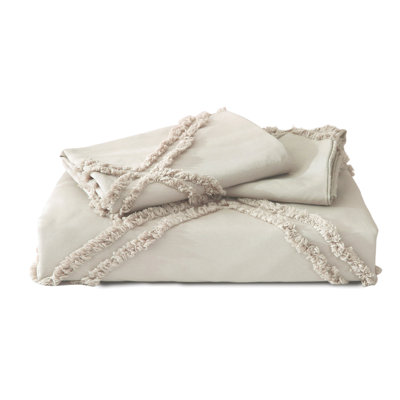 Solayne Boho Tufted Duvet Cover Set – Textured Geometric Pattern, Corner Ties & Zipper Closure