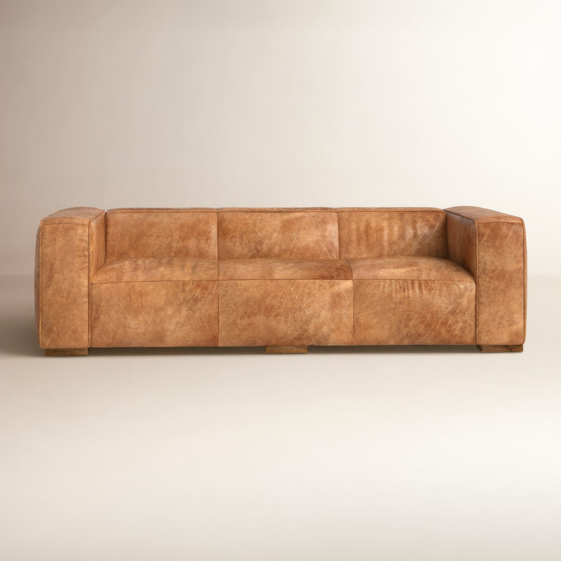 Dillington 101'' Leather Sofa, Cappuccino Genuine Leather