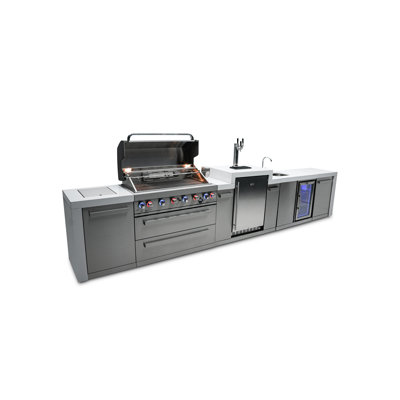 Mont Alpi 6-Burner Deluxe Stainless Steel Outdoor BBQ Island Grill + Kegerator and Beverage Center