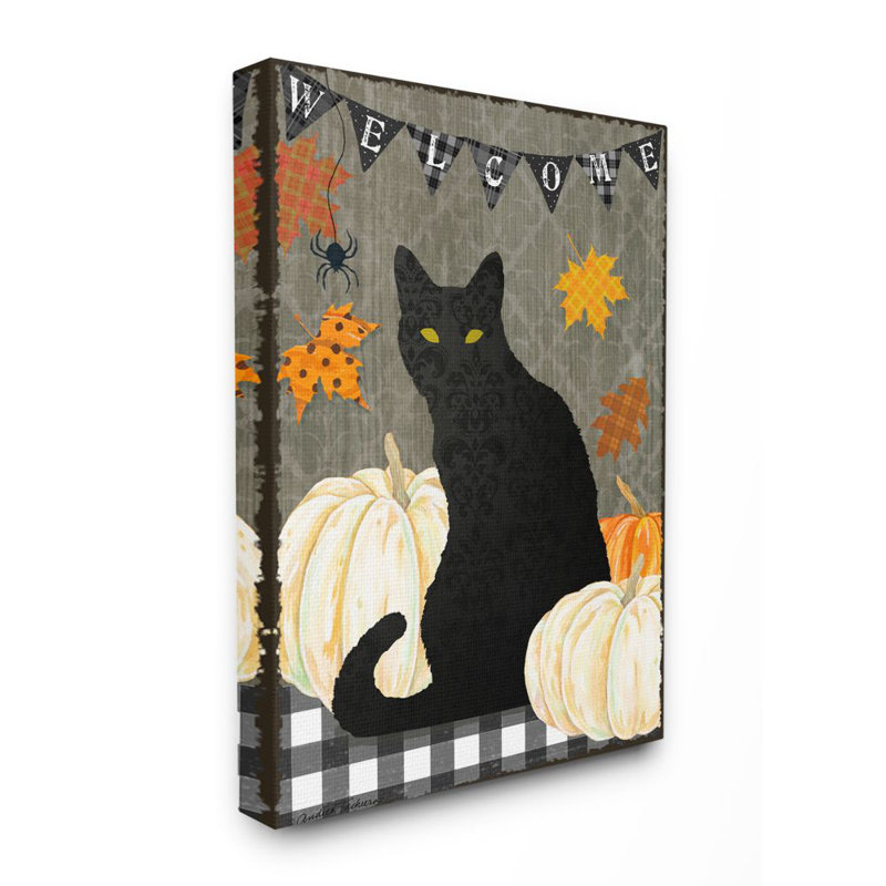 «Halloween Black Cat» par Andrea Tachiera - impression d'art graphique, Toile tendue, H 30 po x l 24 po x 1,5 po