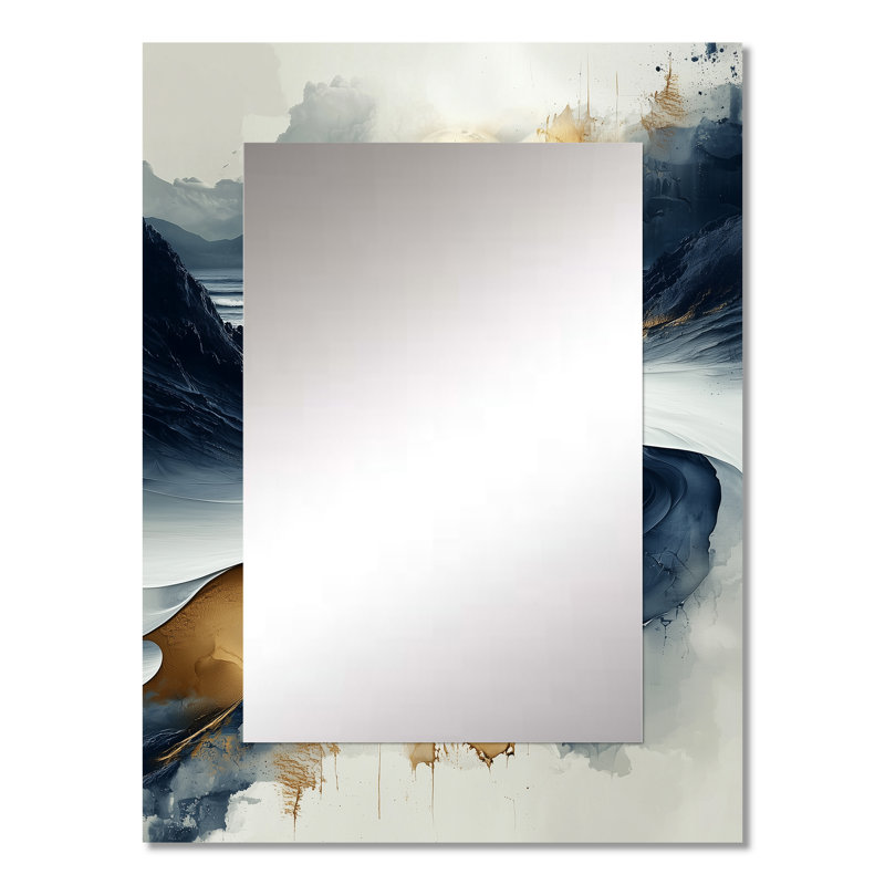 Moonlight Beach I - décor de miroir mural unique plage, grand miroir bleu, impression d'art en métal, 32 po x 24 po