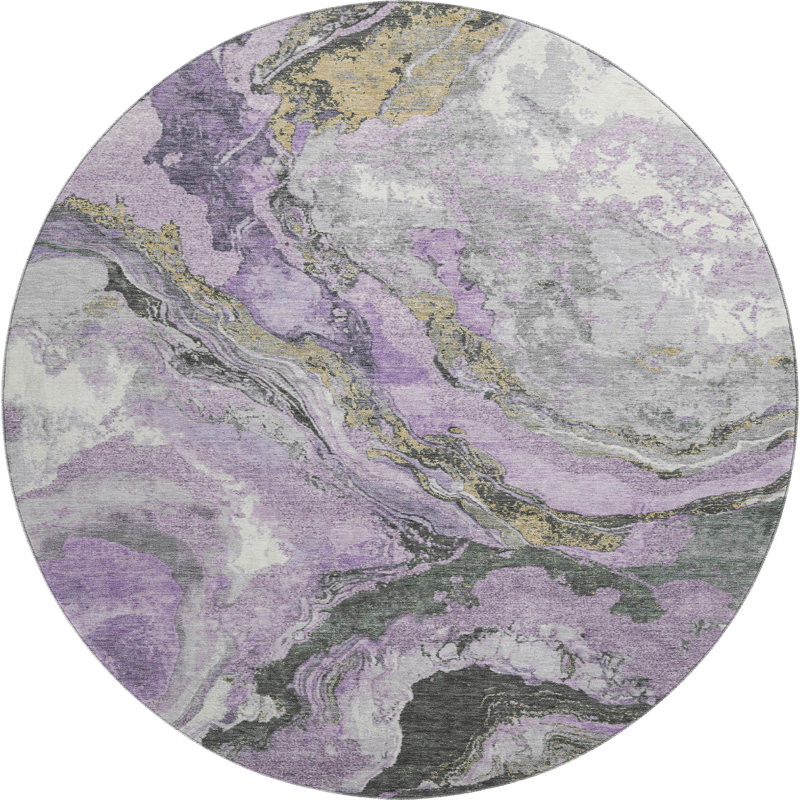 Premium Machine Washable Mayfield AMF1908 Abstract Rug, Round 8'