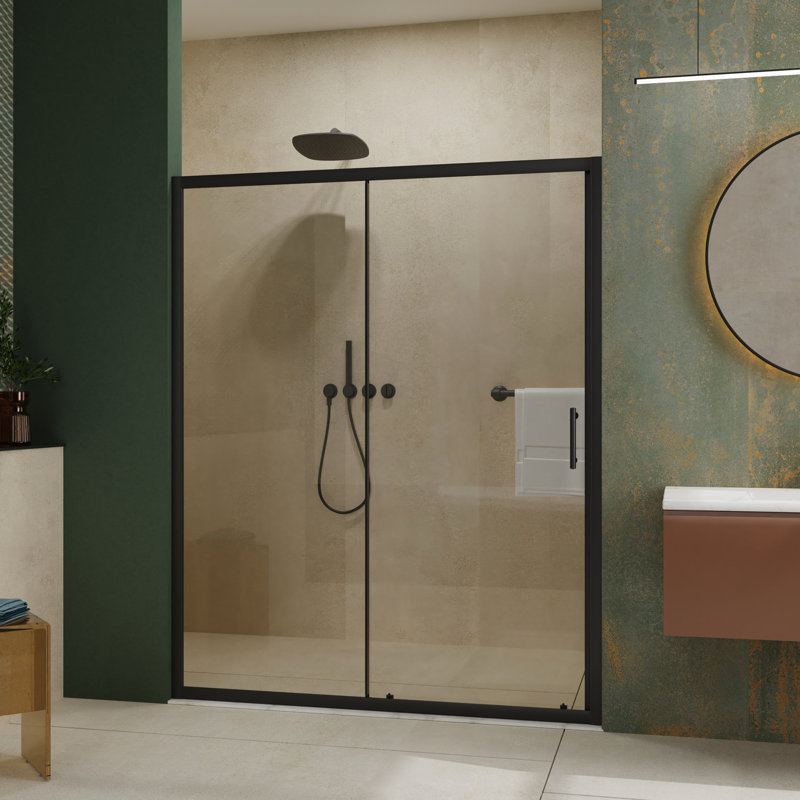 72 In High X 60 Wide Single Sliding Shower Door, 1/5 Inch Clear Tempered Glass, Black Stainless Steel Handle, Outstanding Durability Reliable