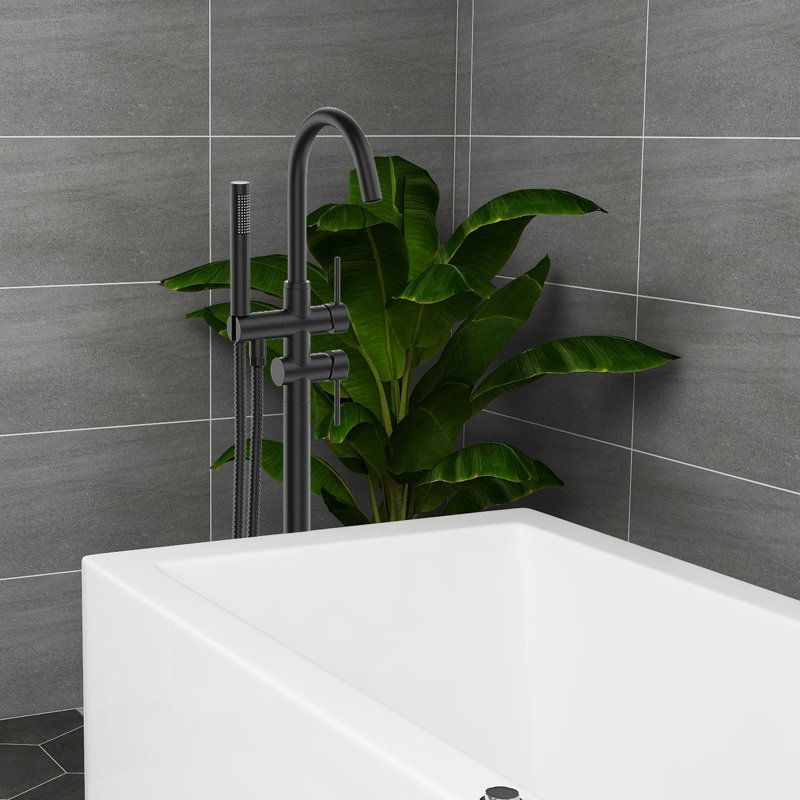 Matte Black Stainless Steel Freestanding Tub Filler with Hand Shower