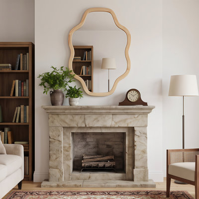 Miroir mural 24 po x 36 po en forme de nuage, miroir de meuble-lavabo décoratif festonné irrégulier avec cadre en bois massif pour salle de bain, vestibule, salon