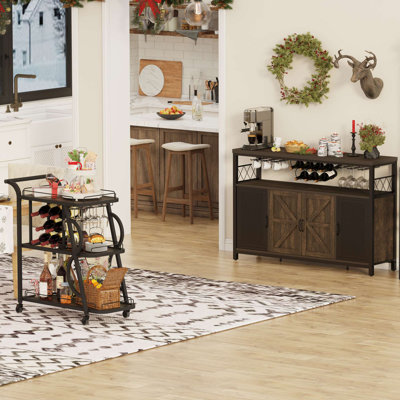 Farmhouse Bar Carts And Bar Cabinet Set