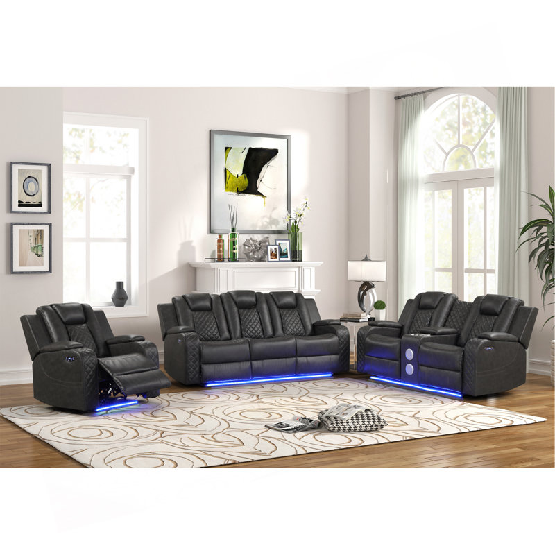 Fauteuil inclinable électrique à DEL en similicuir, Gris