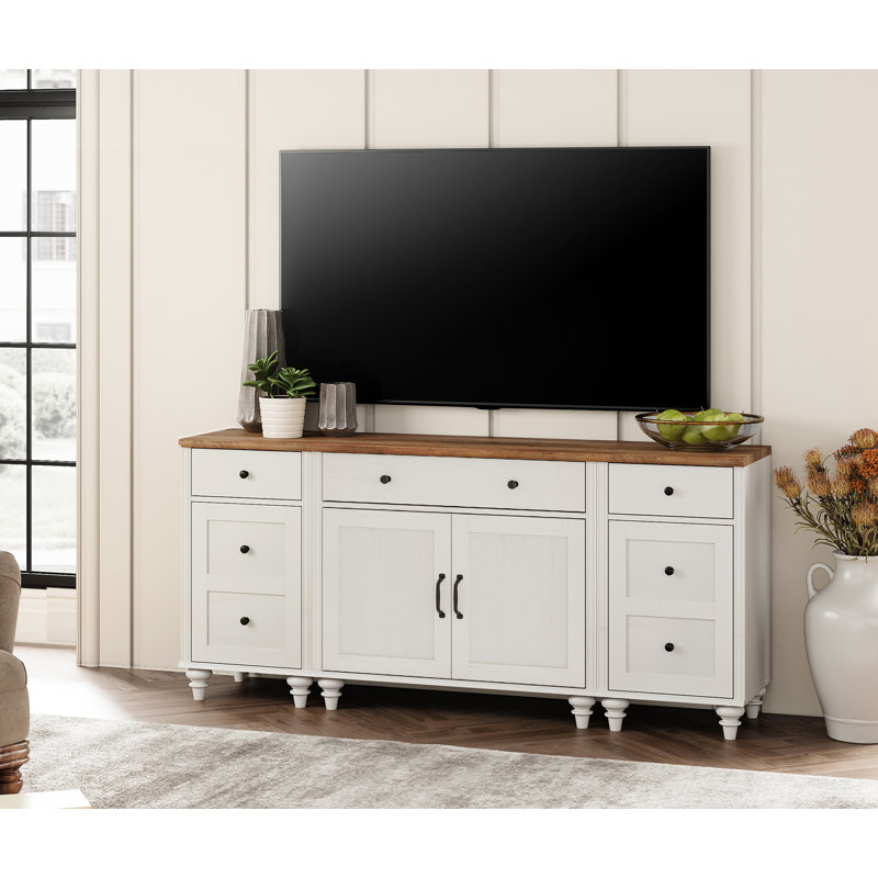 TV Stand For 75 Inch TV, 3-In-1 TV Console Table For 75/80/85/90 Inch TV, Entertainment Center With Charging Station, Kitchen Sideboard Buffet Cabinet For Dining Room, White