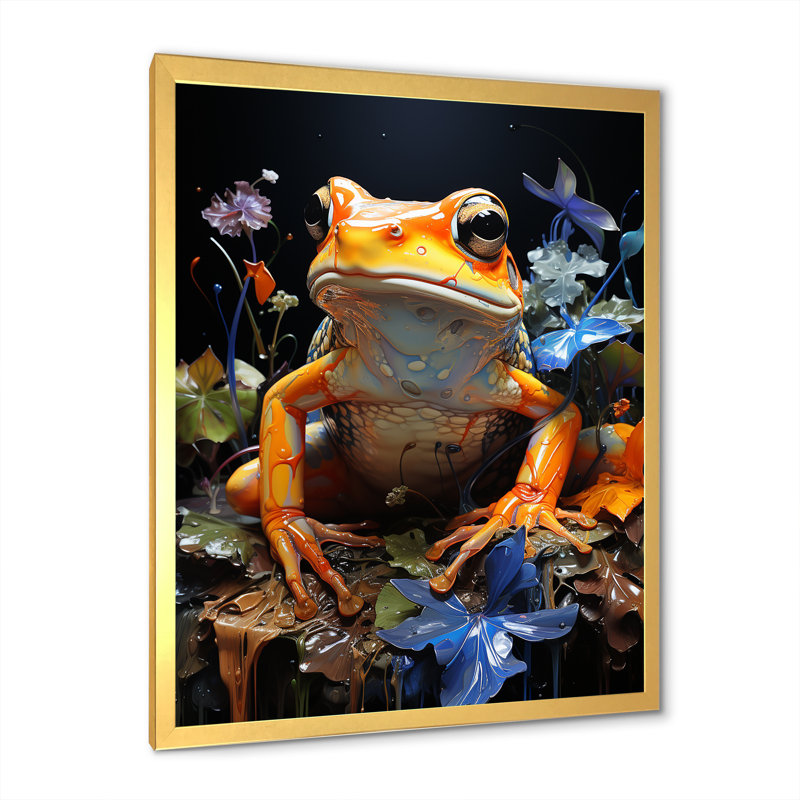 Grenouille orange sur verre, impression sur toile, H 44 po x l 34 po x P 1,5 po, Cadre doré simple