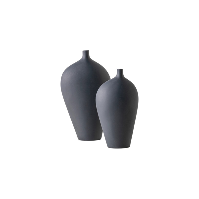Elegant Ceramic Vase Set (2 Pieces), Anthracite Color, 6.1 x 2.8 x 11.4 inches & 7.9 x 3.1 x 14.6 inches | 100% Ceramic Construction, Perfect for Home Decor & Floral Arrangements, Stylish and Durable Design