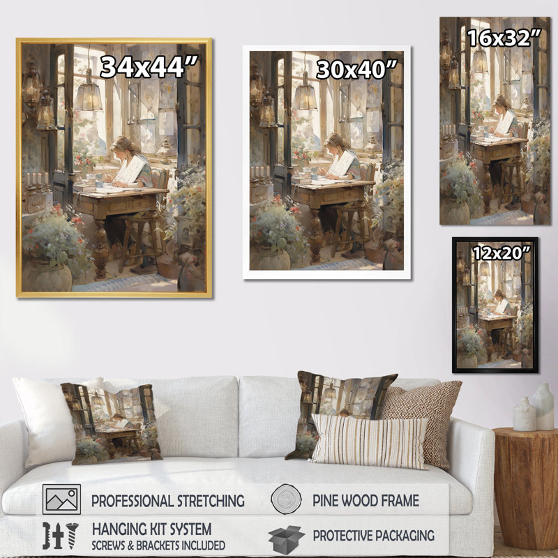 Portrait impressionniste, femme élégante rêveuse I, Cadre flottant blanc, H 32 po x l 16 po