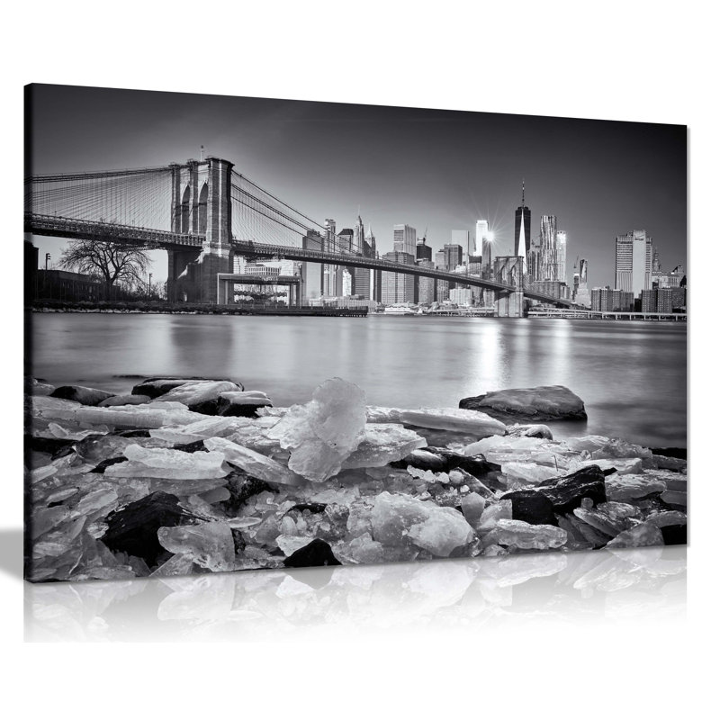 New York Brooklyn Bridge Skyline - Wrapped Canvas Print, 31cm H x 46cm W x 1.8cm D