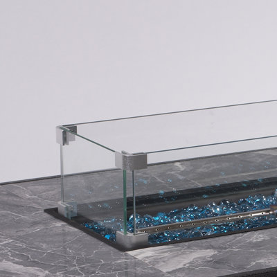 Fire Pit Table with Tile Tabletop, Glass Wind Guard and Rain cover, Lid