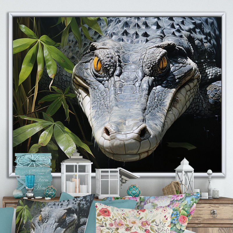 Crocodiles d'Afrique, H 24 po x l 32 po x P 1 po, Cadre flottant blanc