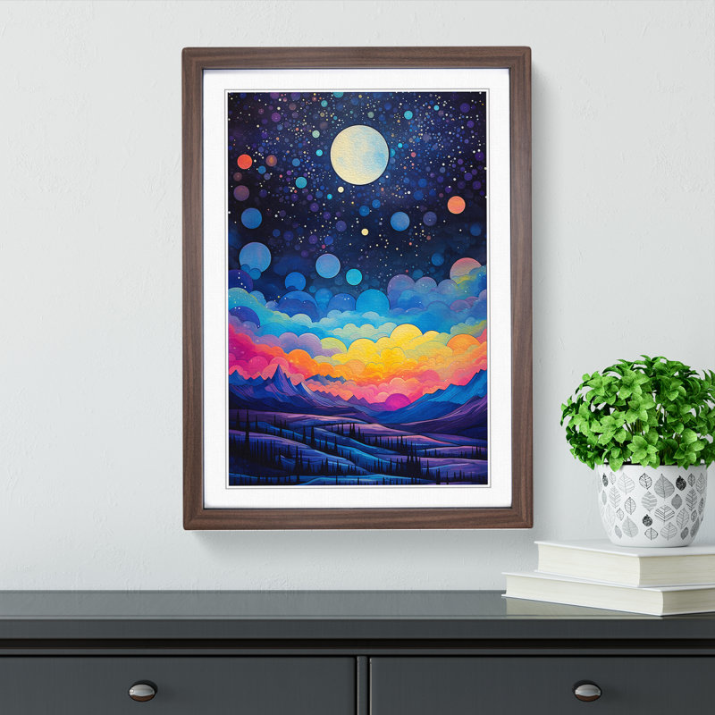 XYZ-FRM-V1223-4544 Moon Colour Field - Single Picture Frame Print on Wood, 34cm H x 25cm W x 2cm D, Walnut 
