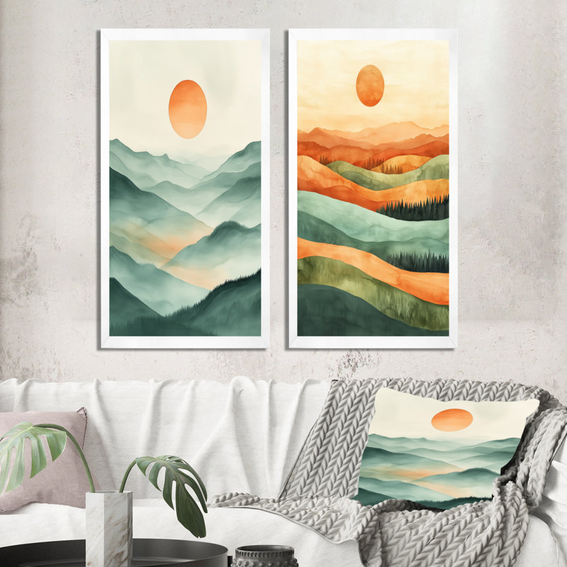 Coucher de soleil sur les collines ondulantes I - Ensemble de 2 tableaux muraux « Coucher de soleil », 32" H x 32" W