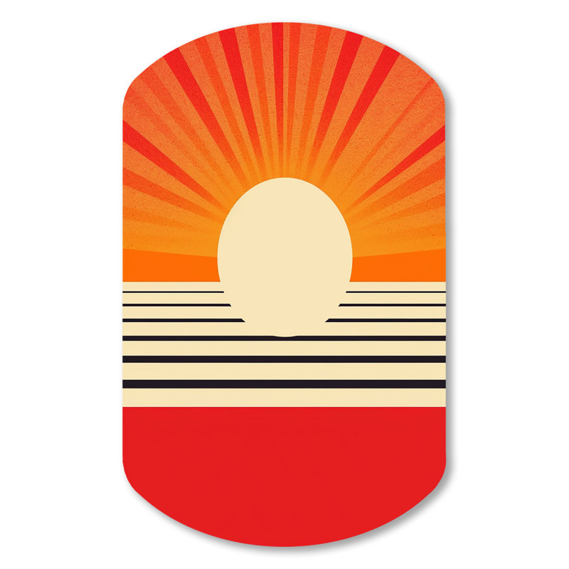 Minimal Geometric Orange Bold Sunset VI - Geometric Asymmetrical Metal Wall Art, Modern Cylinder Metal Art Print
