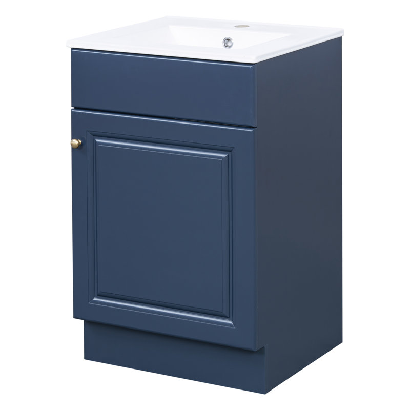 Meuble-lavabo de 20 po avec lavabo et tablette réglable, Bleu / doré