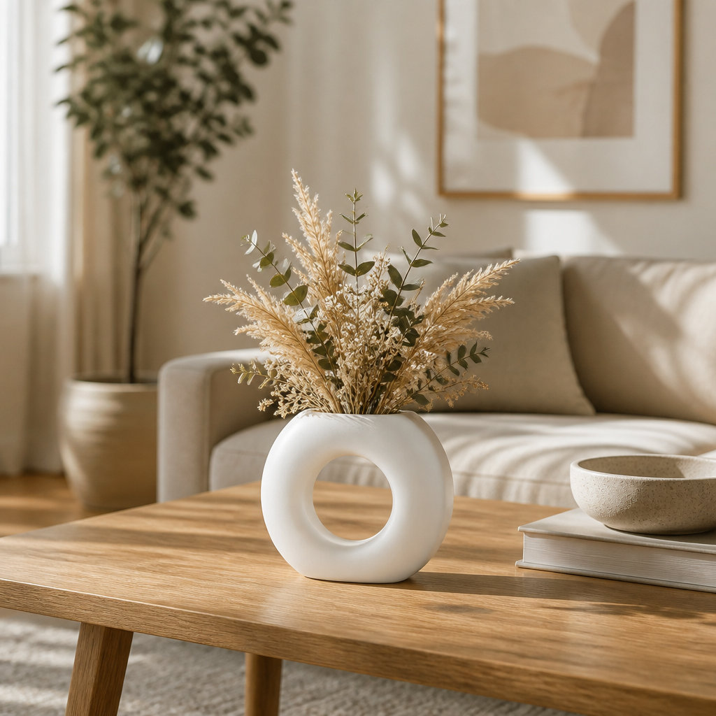 Tocara Handmade Ceramic Table Vase, White, 5" H x 6" W x 2" D