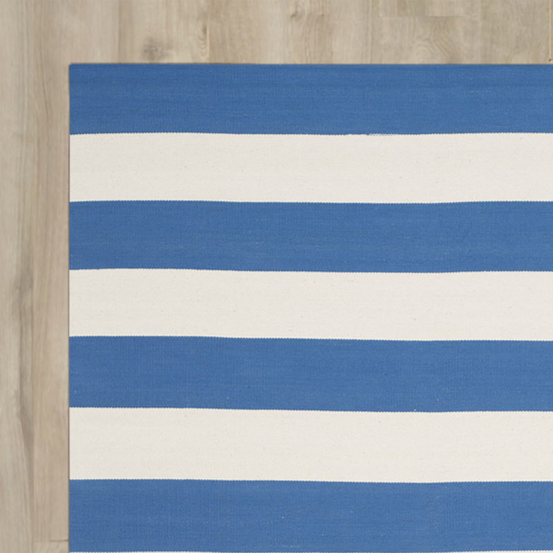 Striped Cotton Hand Woven Area Rug, Rectangle 122 x 183 cm