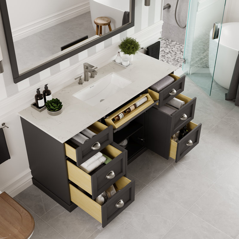 Didomenico 60"W X 22"D Bathroom Vanity With White Carrara Quartz Countertop And Undermount Porcelain Sink, Charcoal Gray