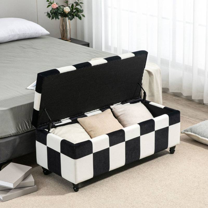 Button-Tufted Velvet Storage Ottoman