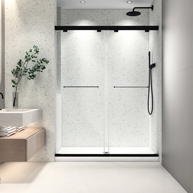 Shower Door 6076 Inch - Matte Black, Double Sliding, 8Mm Tempered Glass, Nano Easy Clean, , Protection Layer Black Glass With Cleaning, - Defence Covering