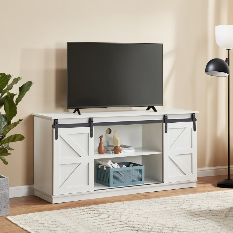 58" Farmhouse Tv Stand And Entertainment Center For Televisions Up To 65 Inchs,with Sliding Barn Doors And Storage Cabinets