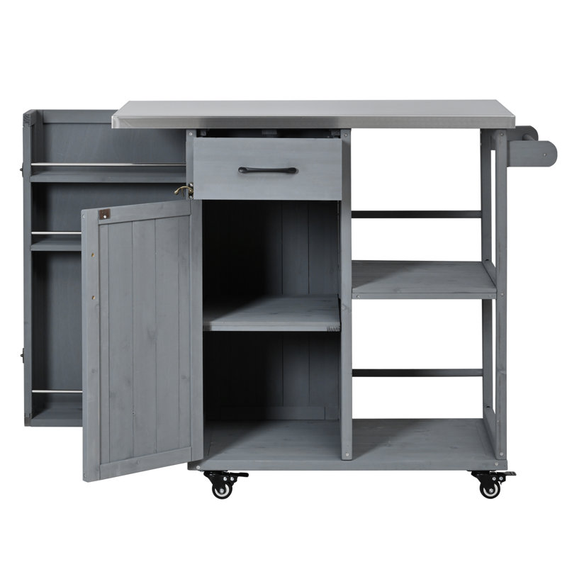 Îlot de chariot de bar extérieur avec plateau en acier inoxydable, Argent, Gris