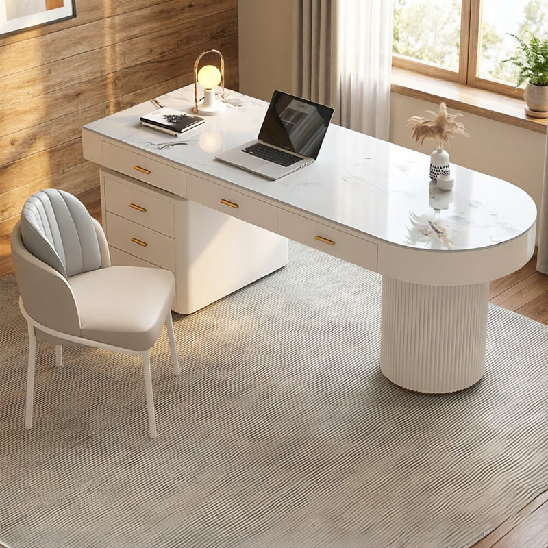 Bureau en demi-cercle en fer fritté 70,87 po 70 po, 5 tiroirs, H 29,53 po x l 70,87 po x P 27,56 po 