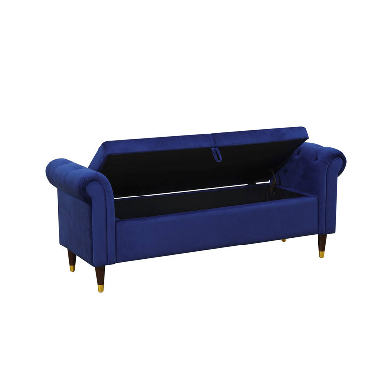 Banc de rangement rembourré bleu Sherpa, Bleu
