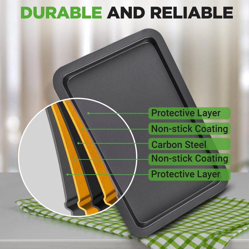 NutriChef Non-Stick Aluminum 3 Piece Baking Sheet Set
