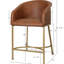 Tabouret de comptoir moderne de 26 po, similicuir brun tabac, structure dorée, patins réglables, dossier confortable à hauteur de cuisine, îlot