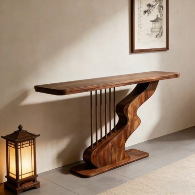 Modern-style solid wood console table.