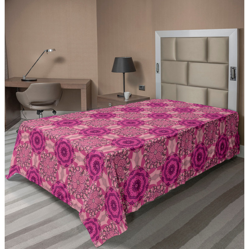 Drap plat moderne de style bohème Ambesonne, Magenta foncé / motif floral rose séchée, Drap plat pour lit simple