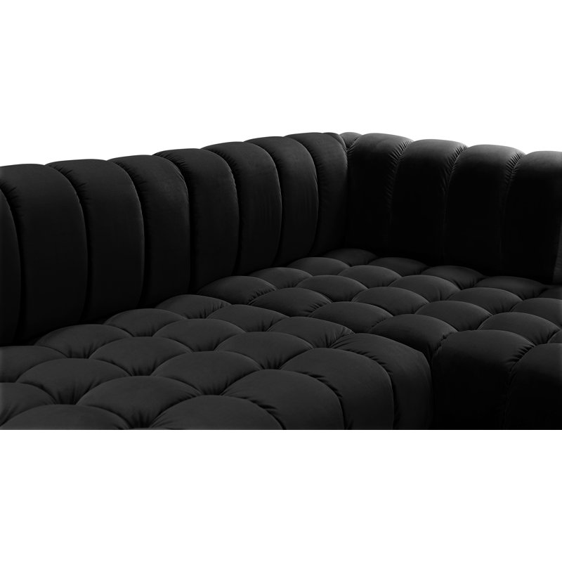 143" Wide Velvet Symmetrical Sectional, Black Velvet