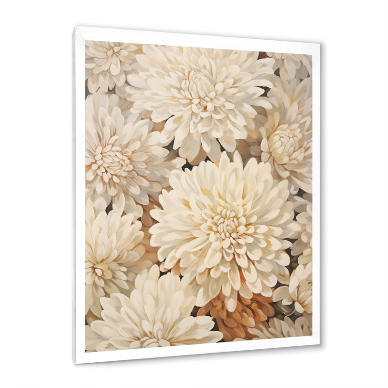 «Pure White Chrysanthemums», impression sur toile mosaïque, Cadre simple blanc, H 40 po x l 30 po x P 1,5 po