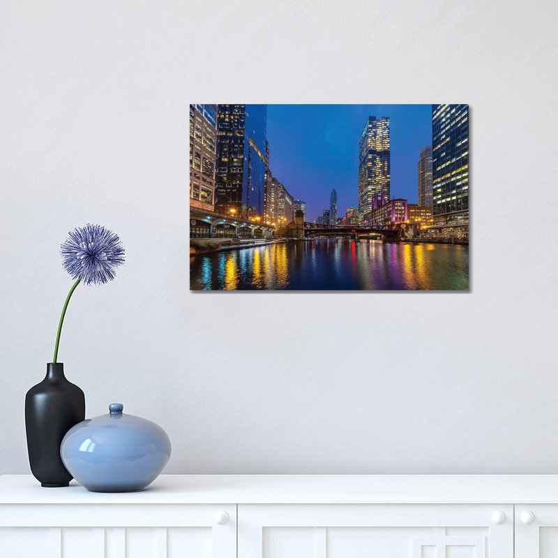 Chicago Night by Nejdet Duzen - Print on Canvas, 30.48 cm H x 45.72 cm W, Wrapped Canvas