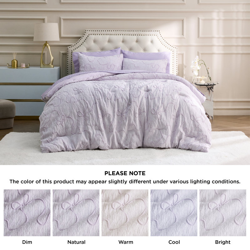 Ensemble d'édredon 3D Puffy Jacquard, Lilas brumeux, Édredon simple + 1 taie d'oreiller standard