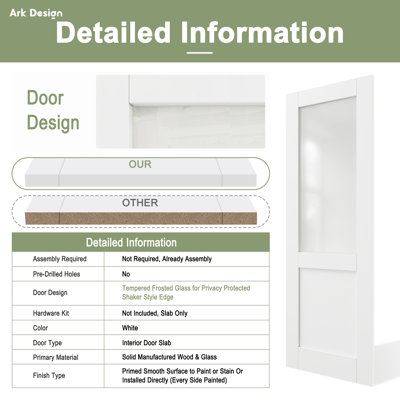 Pantry Door Frosted Half Glass and Manufacture Wood White Standard Door
