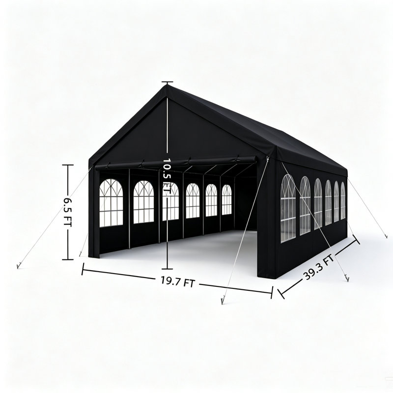 Grande tonnelle métallique 20 x 40 (structure incluse) avec rangement - Tente de réception moderne, Matte Black