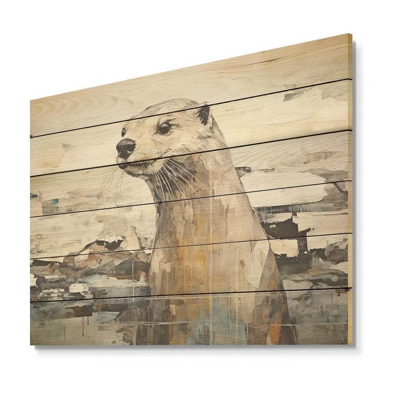 Loutre ludique magique - loutre, art sur bois de pin naturel, H 10 po x l 20 po