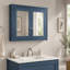 Armoire de salle de bain murale bleue avec miroirs, 91 x 72,5 cm, bois massif et MDF, 2 tablettes réglables